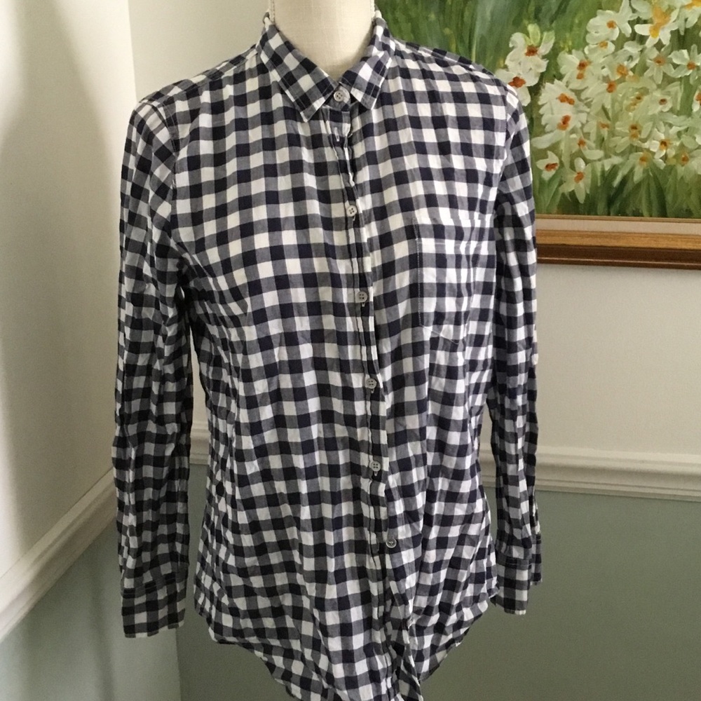 J Crew Ladies MEDIUM  Boy Fit Blouse Navy Checkered
